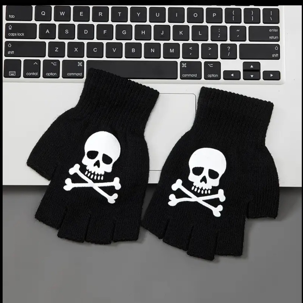 Black Crossbones Skull Fingerless Gloves 3 pack